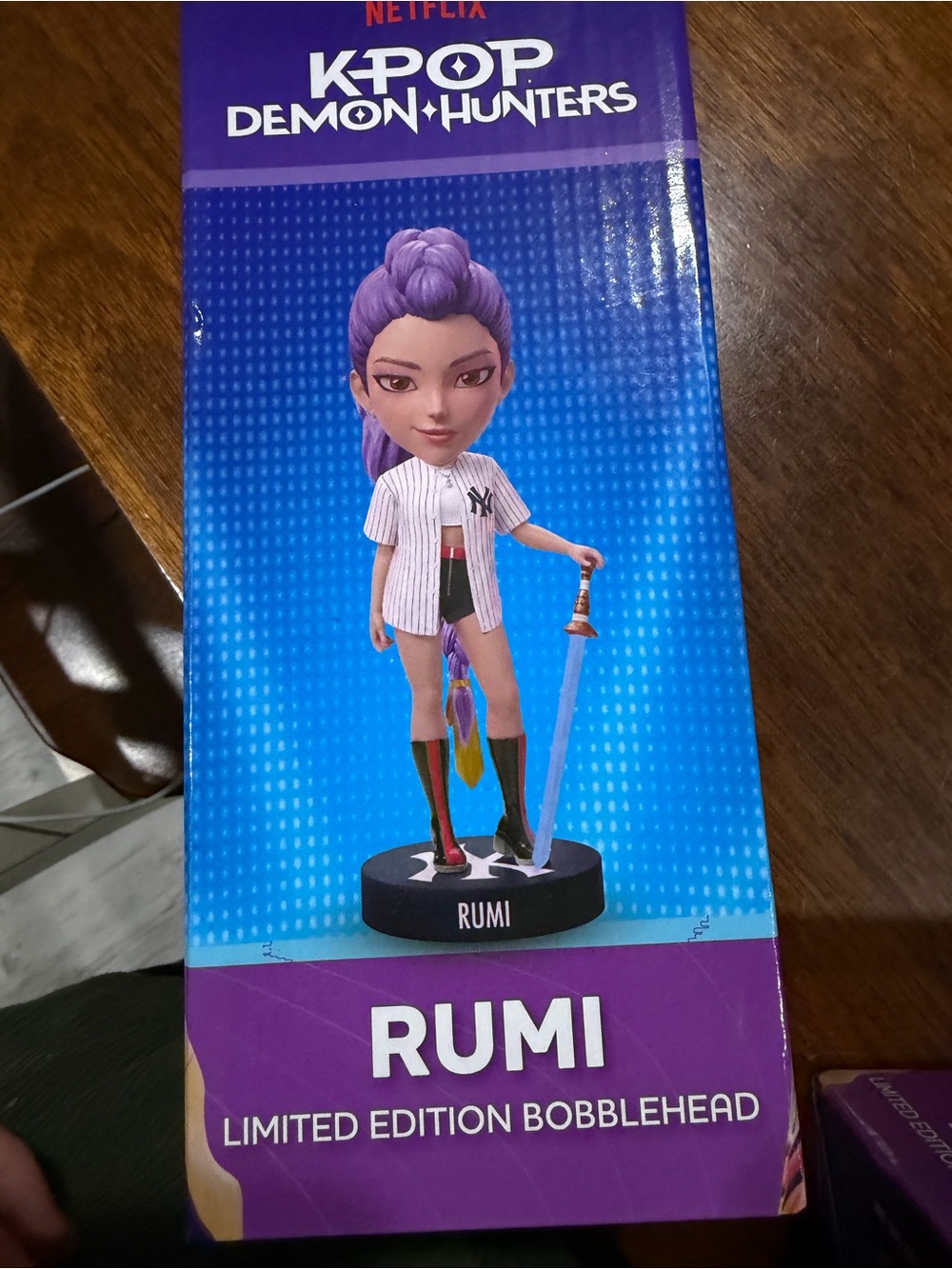 Netflix Rumi Bobblehead with Purple Hair and Blue Sword New York Yankees
